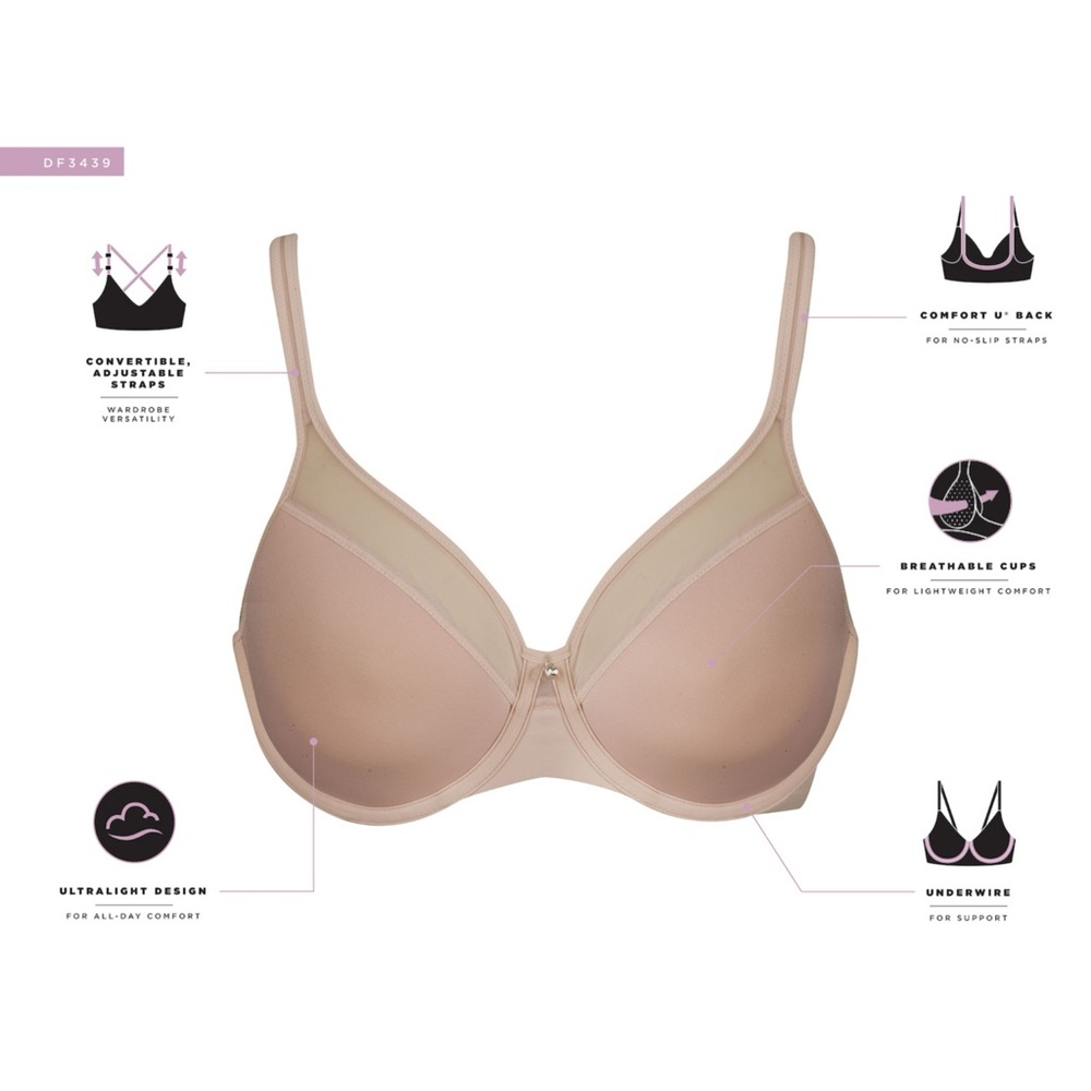 NWT Bali Minimizer Bra One Smooth U® Ultra Light Convertible Full-Coverage 34D - Picture 10 of 12